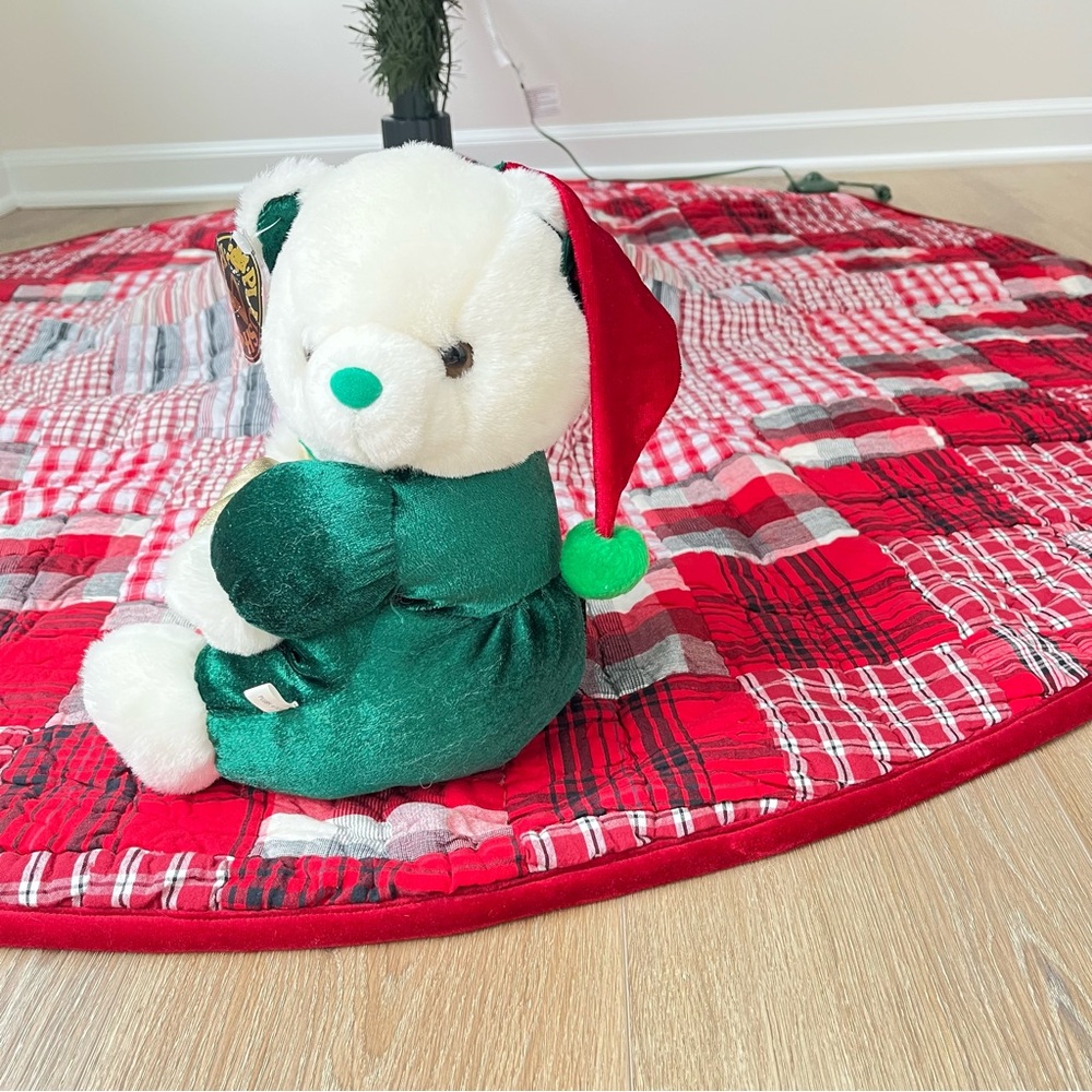 Vintage Christmas Festive Plush Bear with Santa Hat